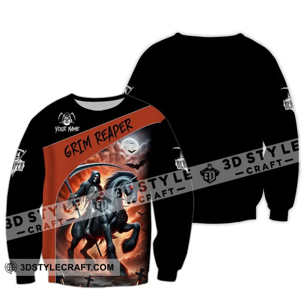 Unisex Shirt Custom Name Grim Reaper T-Shirt Long Sleeve / S T-Shirt