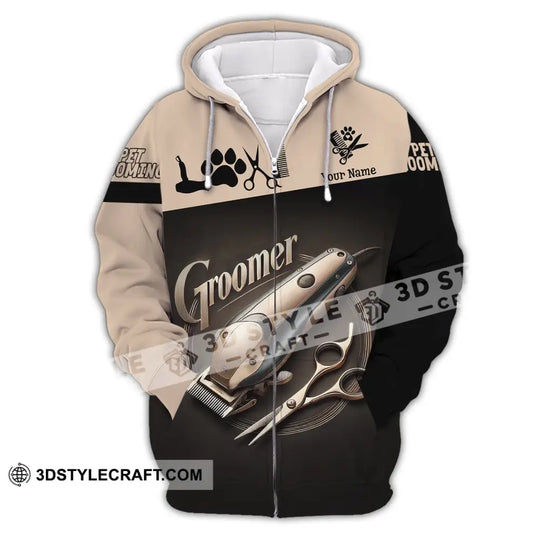 Unisex Shirt, Custom Name Groomer Shirt, Pet Grooming T-Shirt Hoodie Long Sleeve Shirt style option 3