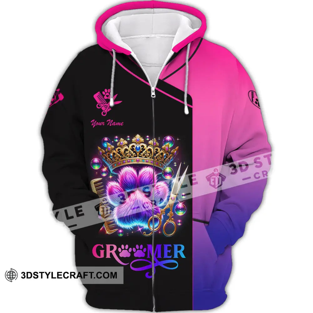 Unisex Shirt Custom Name Groomer Pet Shop T-Shirt Zipper Hoodie / S T-Shirt