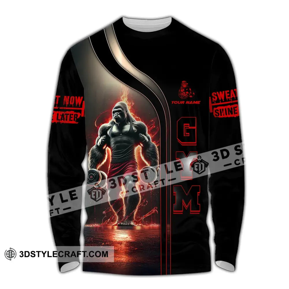 Unisex Shirt Custom Name Gym Work Out Long Sleeve Fitness / S T-Shirt