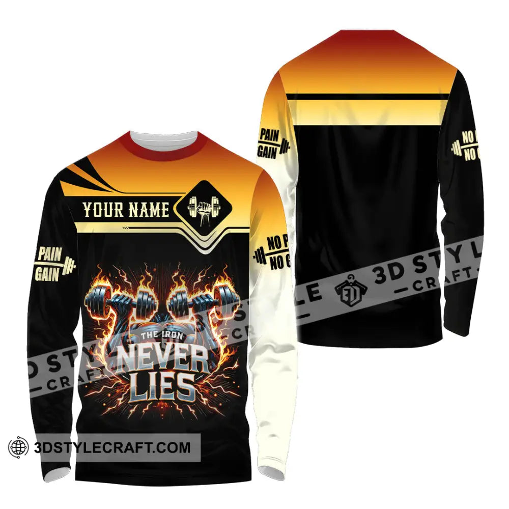 Unisex Shirt Custom Name Gym Work Out Long Sleeve Weight Lifting / S T-Shirt