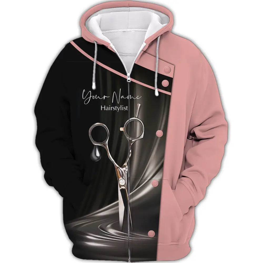 Unisex Shirt Custom Name Hairstylist Hair Stylist T-Shirt Gift For Hairdresser Zipper Hoodie / S