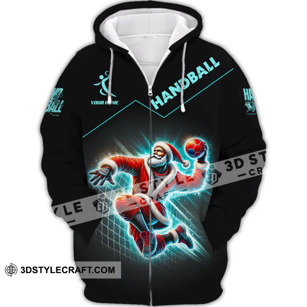 Unisex Shirt Custom Name Handball Christmas Gift Zipper Hoodie / S T-Shirt