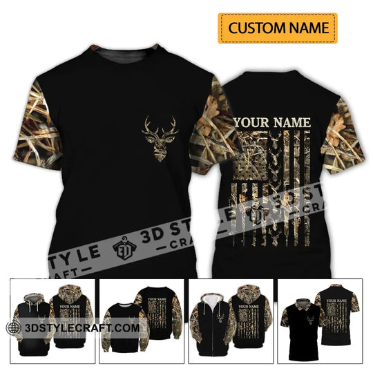 Unisex Shirt - Custom Name Shirt - Hunting Shirt, Hunting Name - Deer Hunting Camo American Flag style option 2