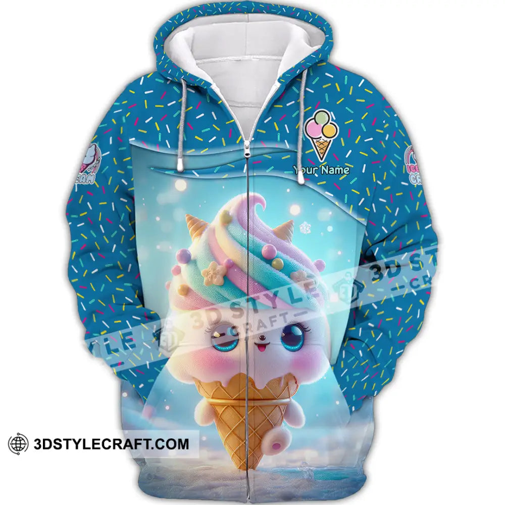 Unisex Shirt Custom Name Ice Cream Lover Gift Zipper Hoodie / S T-Shirt