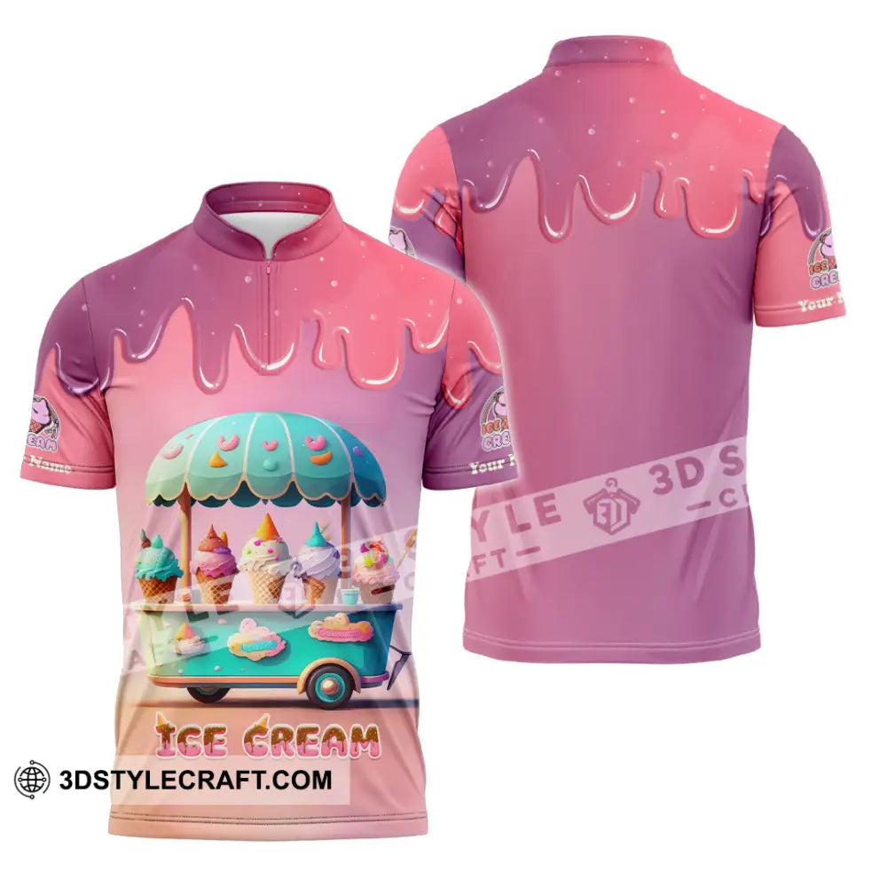 Unisex Shirt Custom Name Ice Cream T-Shirt For Lover Zipper Polo / S T-Shirt