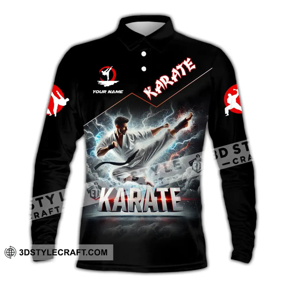Unisex Shirt - Custom Name Karate Long Sleeve Polo / S T-Shirt