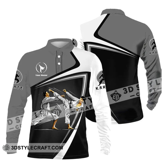 Unisex Shirt - Custom Name Karate Sport Shirt Grey Fighter style option 3