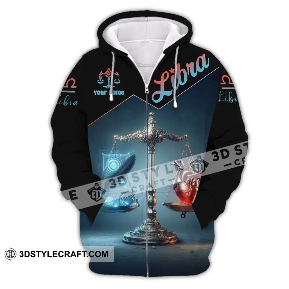 Unisex Shirt - Custom Name Libra Zipper Hoodie / S T-Shirt