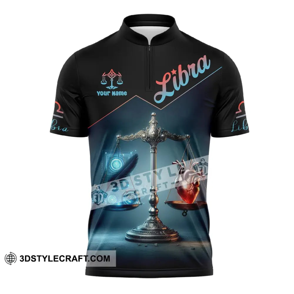 Unisex Shirt - Custom Name Libra Zipper Polo / S T-Shirt
