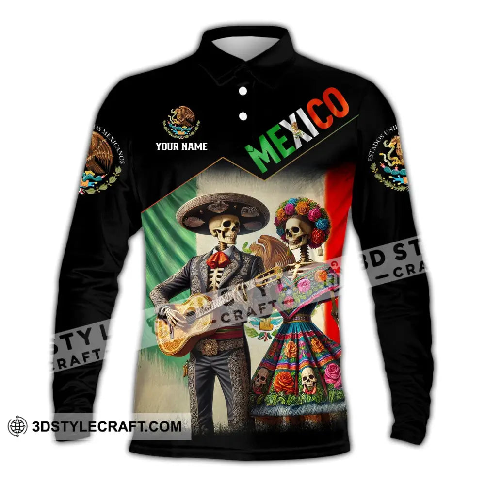 Unisex Shirt - Custom Name Mexico Couple Long Sleeve Polo / S T-Shirt
