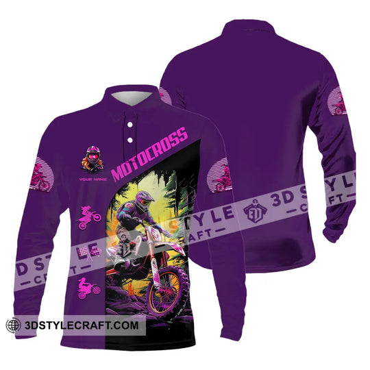 Unisex Shirt - Custom Name Motocross Sport Shirt, Purple style option 3