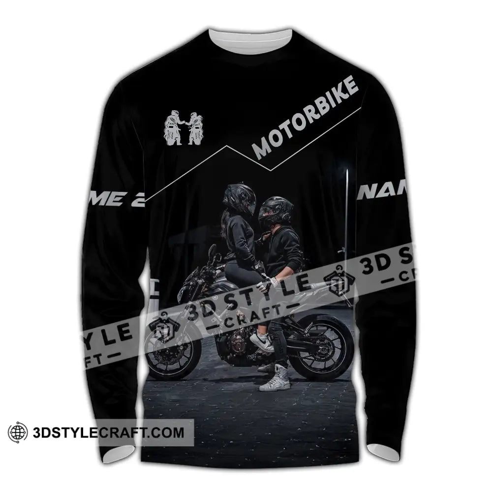Unisex Shirt Custom Name Motorbike Couple Love T-Shirt Long Sleeve / S T-Shirt
