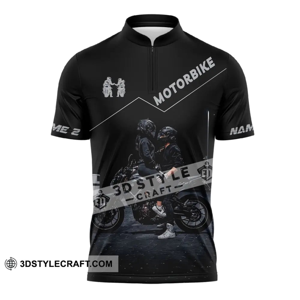 Unisex Shirt Custom Name Motorbike Couple Love T-Shirt Zipper Polo / S T-Shirt