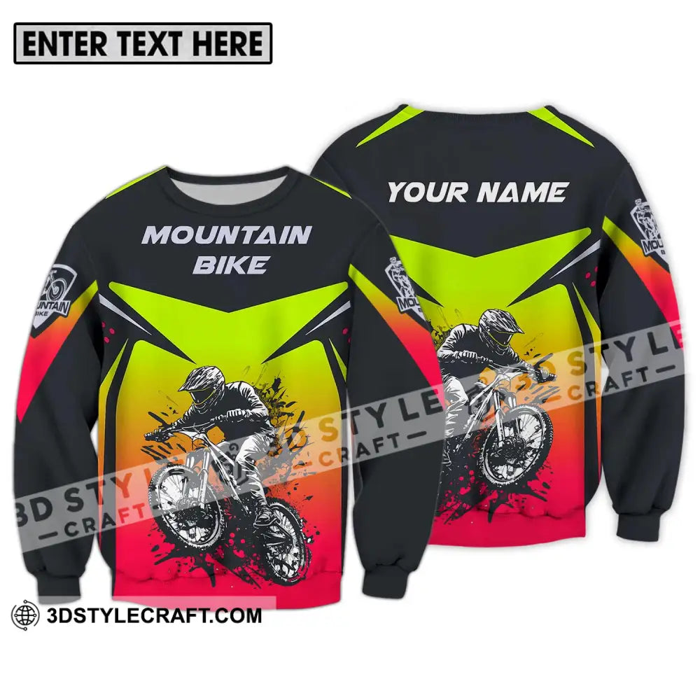 Unisex Shirt - Custom Name Mountain Bike For Player Three Color Long Sleeve / S T-Shirt