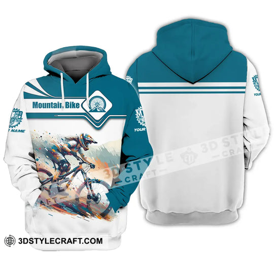 Unisex Shirt - Custom Name Mountain Bike Sport Shirt, Blue And White Biker style option 3