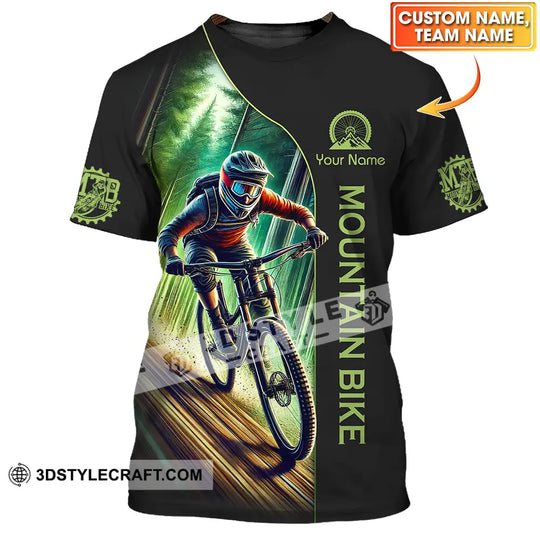 Unisex Shirt - Custom Name Mountain Bike Sport Shirt, Forest And Black Biker style option 1
