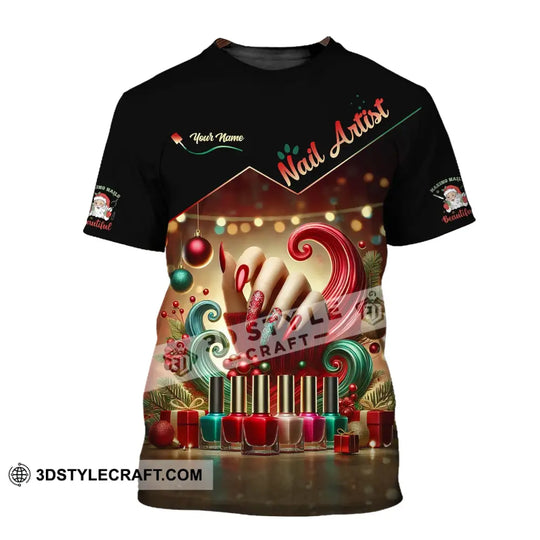 Unisex Shirt, Custom Name Nail Artist Shirt, Nail Artist Christmas Long Sleeve Hoodie Polo Shirt, Nail Shop Christmas Uniform style option 2