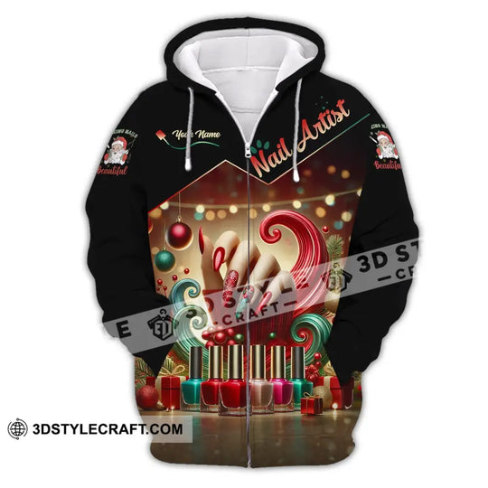 Unisex Shirt, Custom Name Nail Artist Shirt, Nail Artist Christmas Long Sleeve Hoodie Polo Shirt, Nail Shop Christmas Uniform style option 3