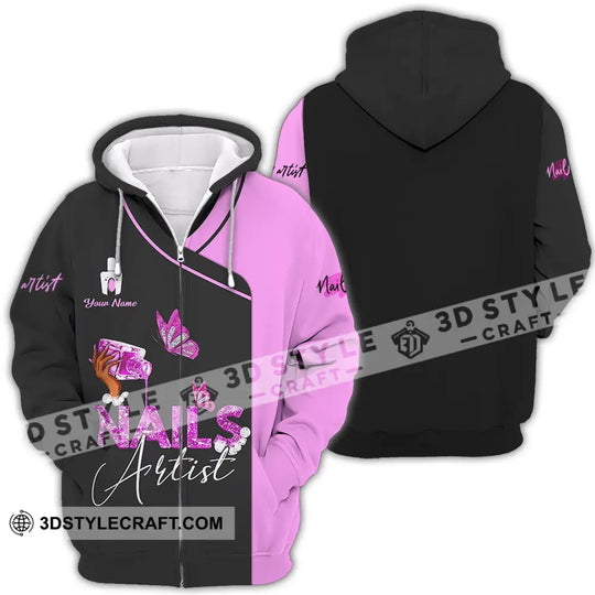 Unisex Shirt - Custom Name Shirt Nail Artist Purple Butterfly style option 4