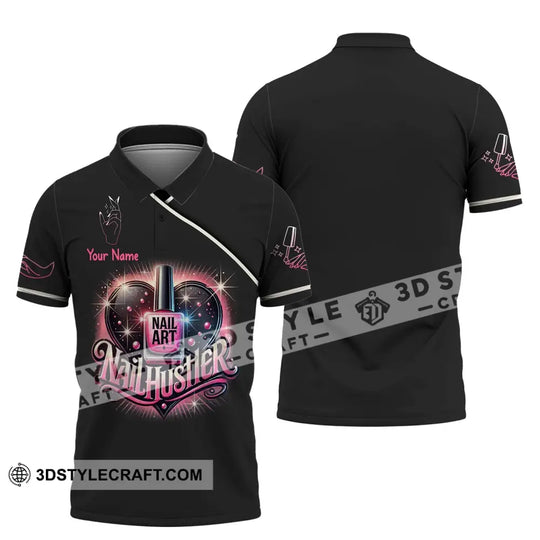 Unisex Shirt, Custom Name Nail Hustler Shirt, Nail Artist Long Sleeve Hoodie Polo Shirt, Nail Studio Uniform style option 4