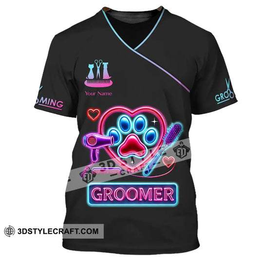 Unisex Shirt, Custom Name Pet Groomer Shirt, Groomer Polo Long Sleeve Shirt, Pet Shop Uniform style option 2