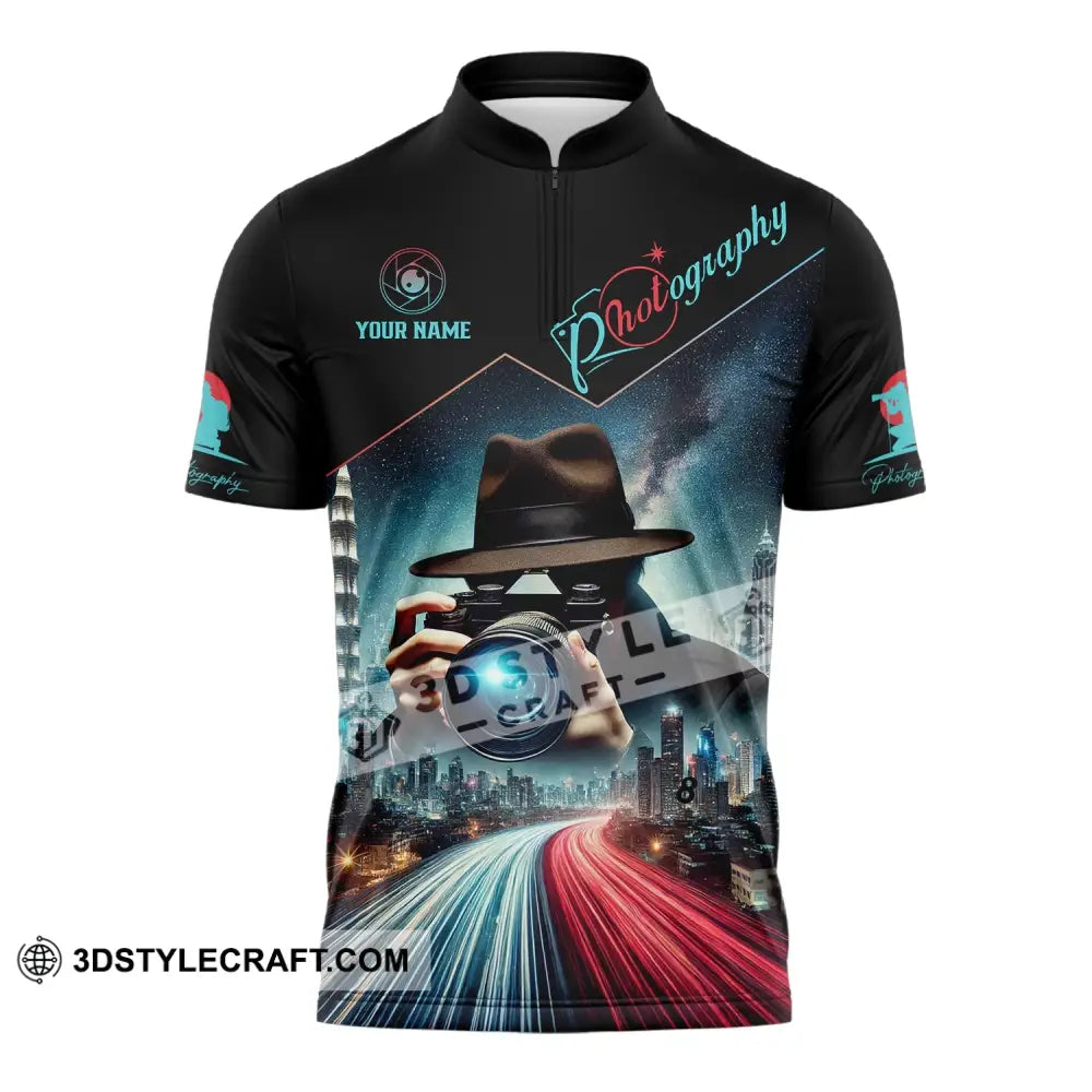 Unisex Shirt - Custom Name Photography Zipper Polo / S T-Shirt