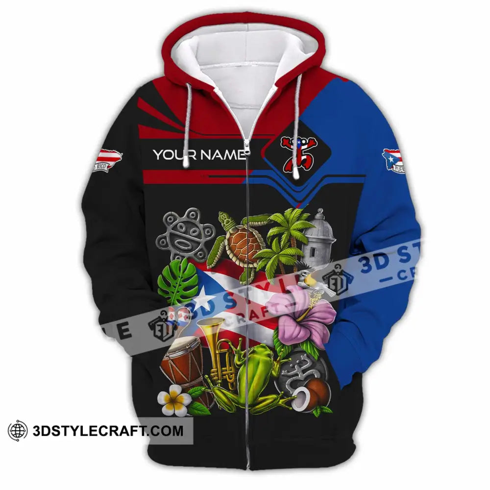 Unisex Shirt Custom Name Puerto Rico Lover Gift Zipper Hoodie / S T-Shirt