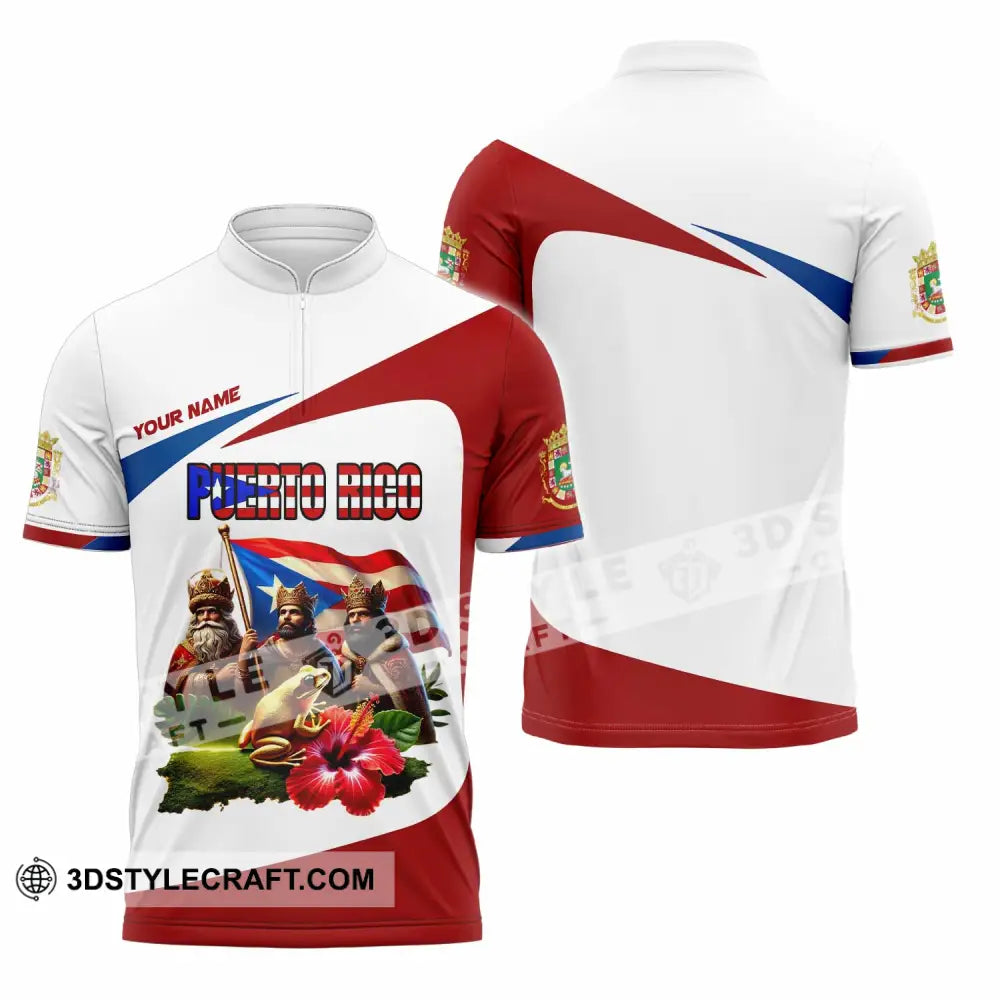 Unisex Shirt Custom Name Puerto Rico Lover Gift Zipper Polo / S T-Shirt