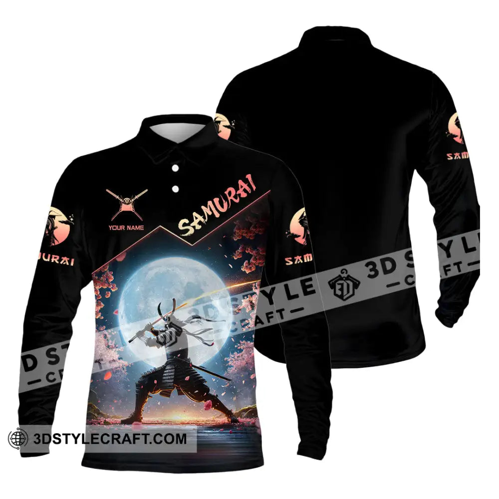 Unisex Shirt Custom Name Samurai Japanese T-Shirt Lover Gift Long Sleeve Polo / S T-Shirt