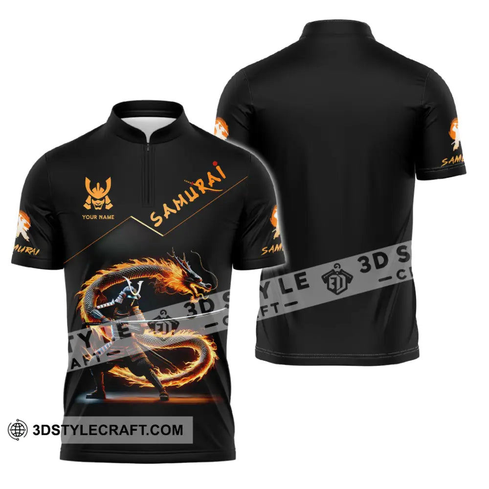Unisex Shirt Custom Name Samurai Japanese T-Shirt Lover Gift Zipper Polo / S T-Shirt
