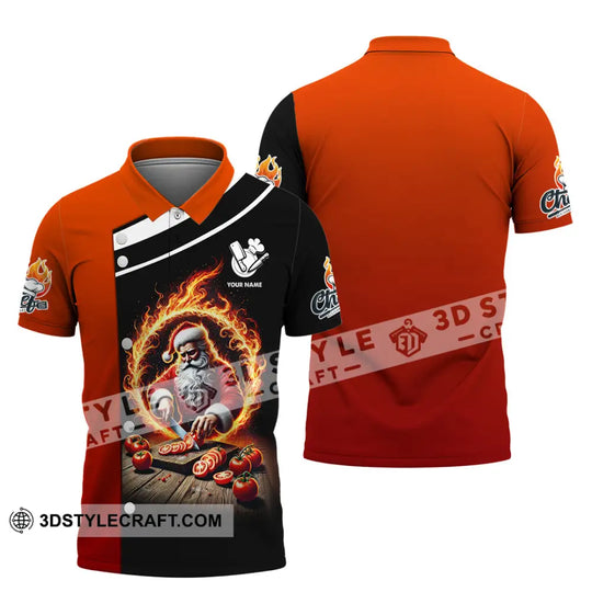 Unisex Shirt, Custom Name Santa Chef Shirt, Christmas Polo Long Sleeve Shirt, Christmas Gift style option 4
