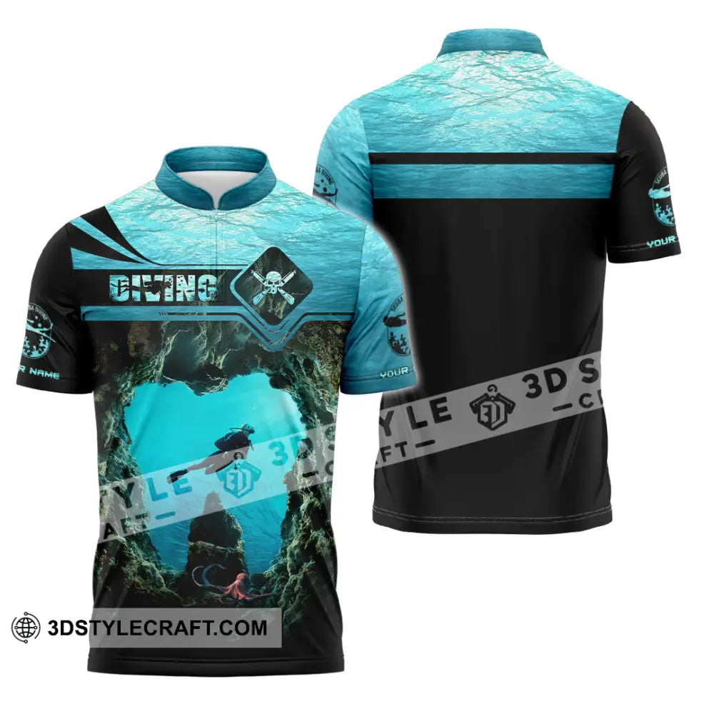 Unisex Shirt Custom Name Scuba Diving Gift For Lover Zipper Polo / S T-Shirt