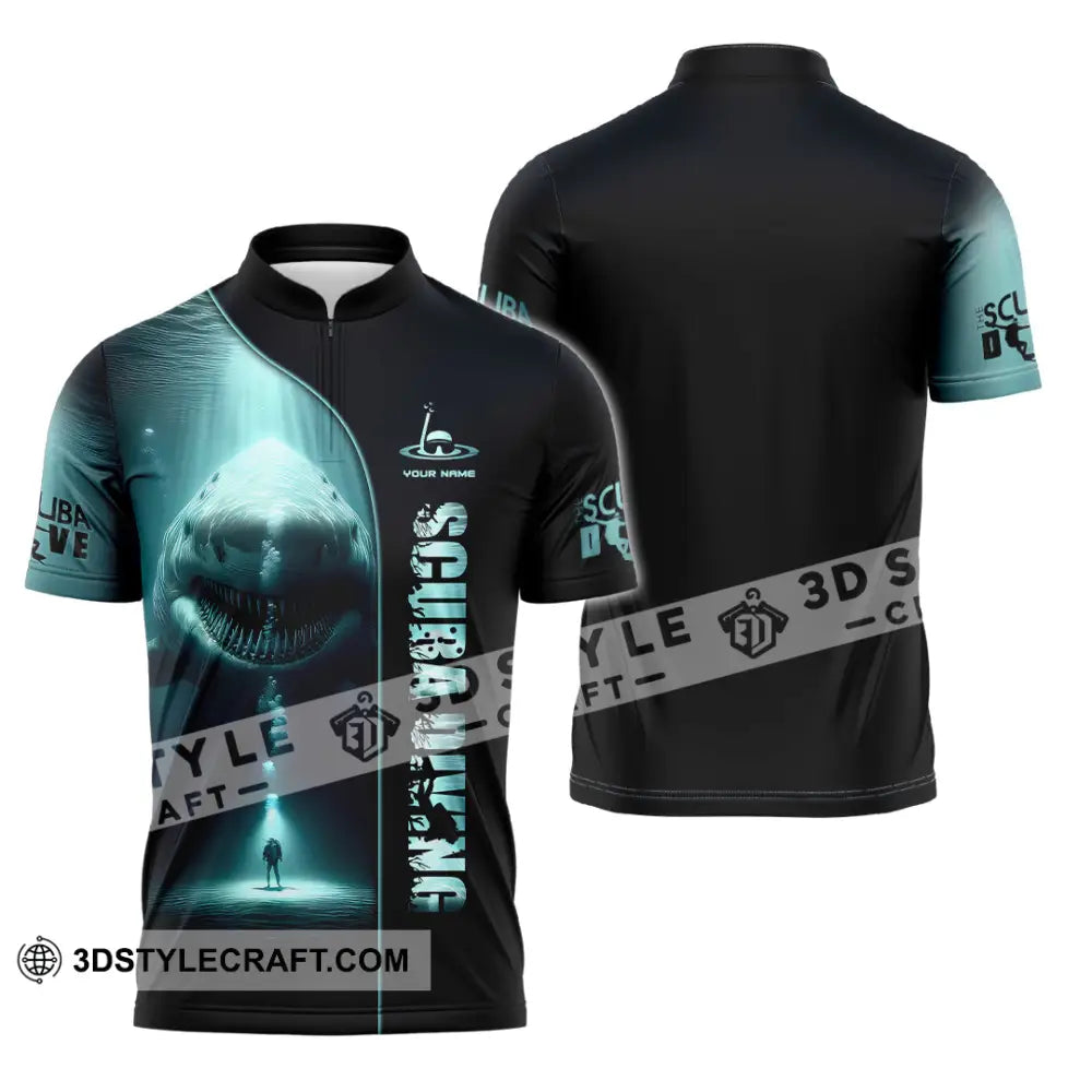 Unisex Shirt Custom Name Scuba Diving Gift Zipper Polo / S T-Shirt