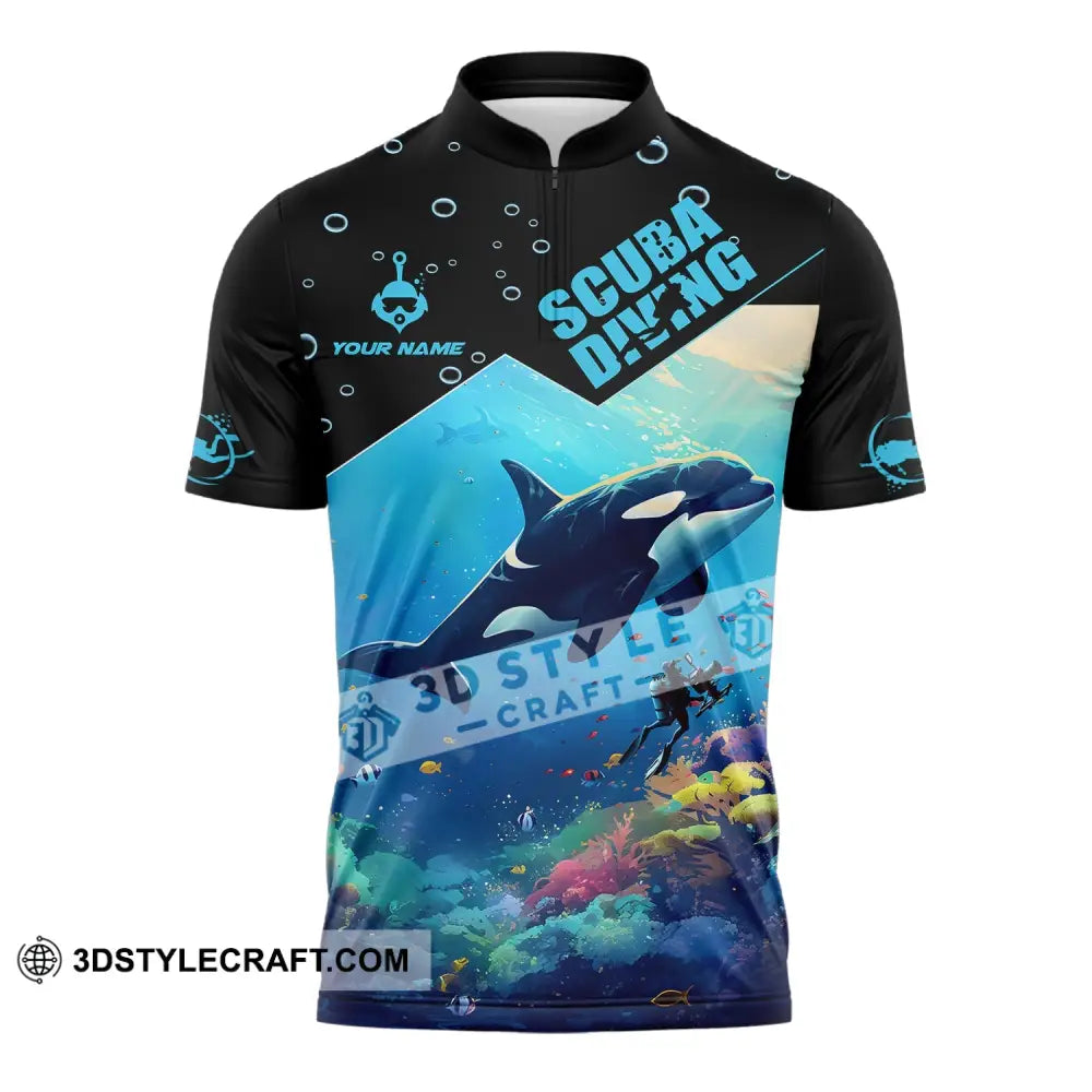 Unisex Shirt Custom Name Scuba Diving Love T-Shirt Zipper Polo / S T-Shirt