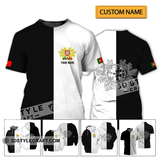 Unisex Shirt - Custom Name T-Shirt, Portugal Half Black Half White Clothing style option 2