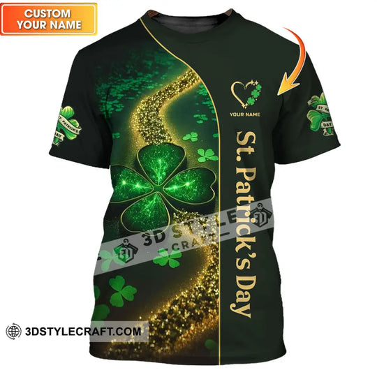 Unisex Shirt - Custom Name T-Shirt - ST. Patrick's Day Clothing, Heart With 4-Leaf Clover Shirt style option 1