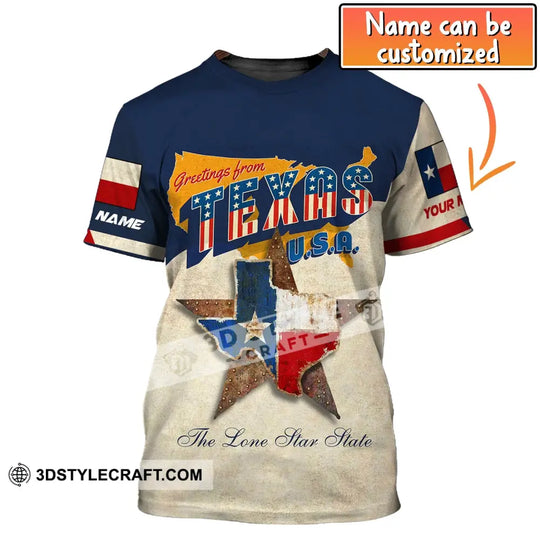 Unisex Shirt, Custom Name Texas T-Shirt, Greeting From Texas, USA Texas Shirt style option 1