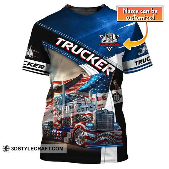 Unisex Shirt, Custom Name Trucker T-Shirt, USA Flag Shirt, Trucker American T-Shirt style option 1