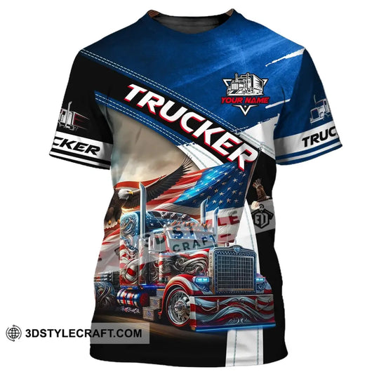 Unisex Shirt, Custom Name Trucker T-Shirt, USA Flag Shirt, Trucker American T-Shirt style option 2