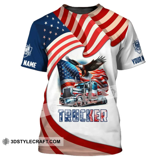 Unisex Shirt, Custom Name Trucker T-Shirt, USA Flag Shirt, Trucker USA T-Shirt style option 2