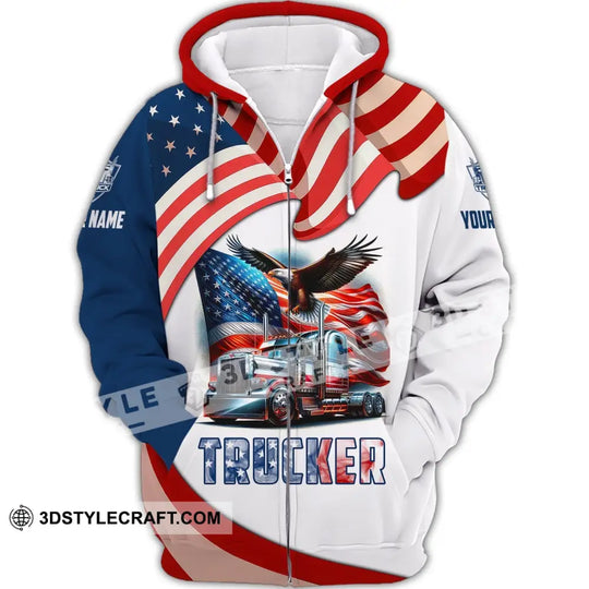 Unisex Shirt, Custom Name Trucker T-Shirt, USA Flag Shirt, Trucker USA T-Shirt style option 3