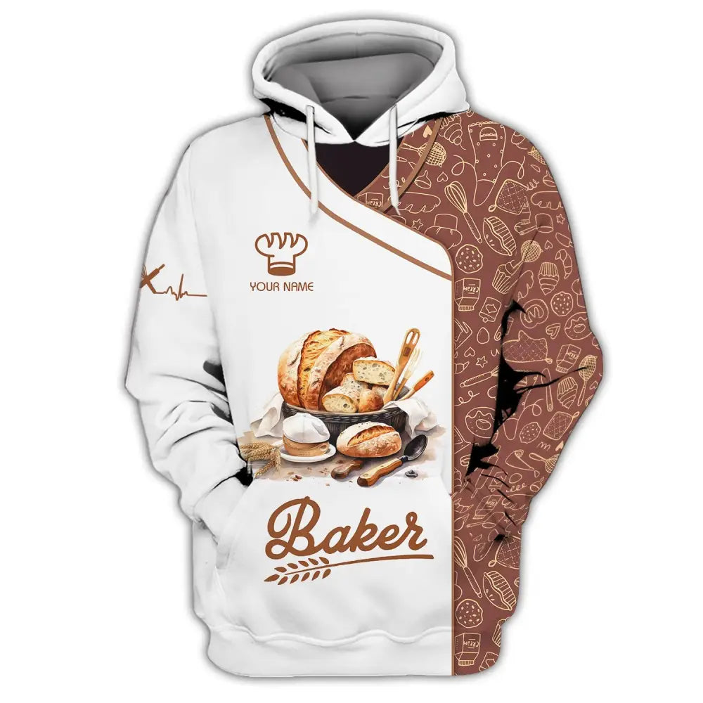 Unisex Shirt - Custom Name White Baker Making Bake Hoodie / S T-Shirt