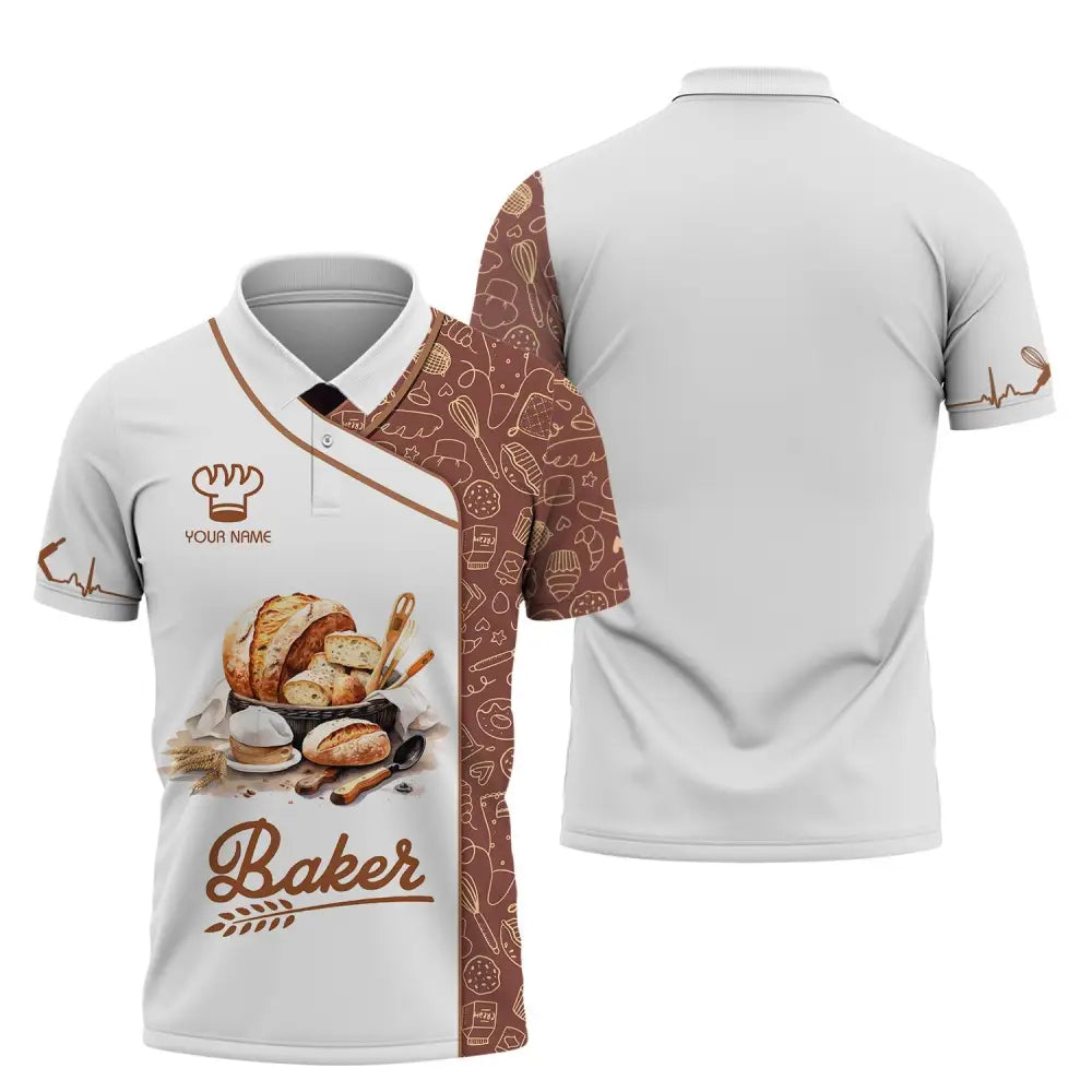 Unisex Shirt - Custom Name White Baker Making Bake Polo / S T-Shirt