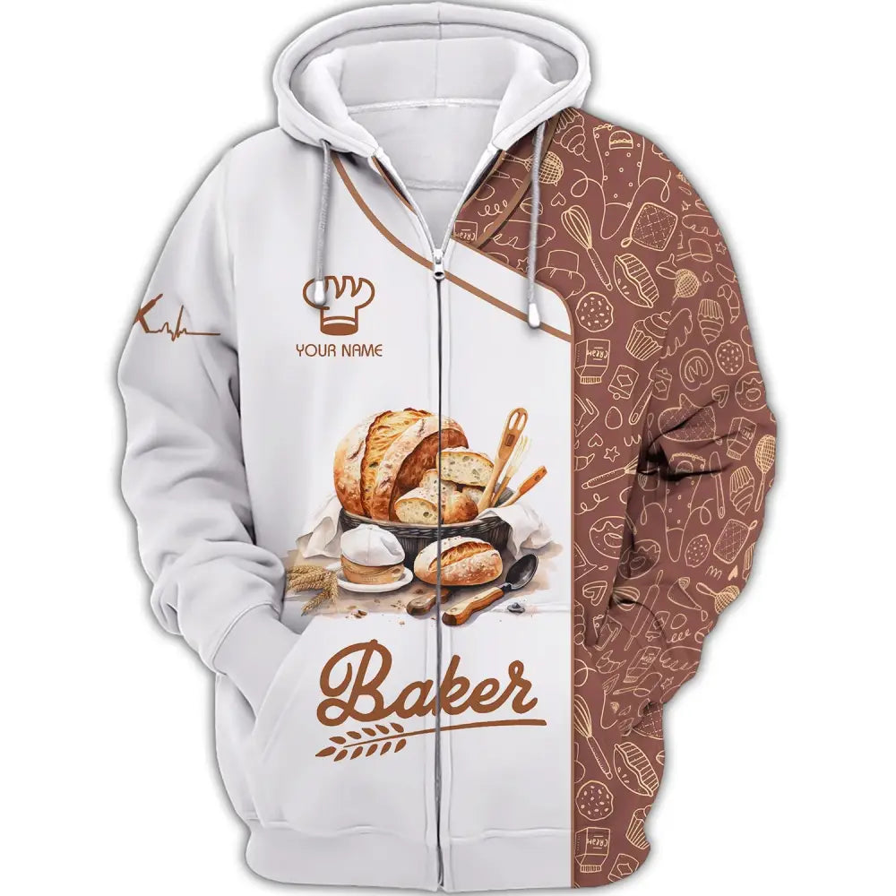 Unisex Shirt - Custom Name White Baker Making Bake Zipper Hoodie / S T-Shirt