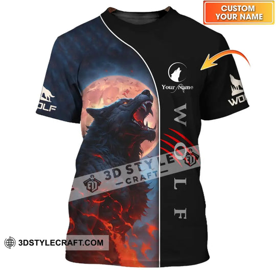 Unisex Shirt - Custom Name Shirt - Wolf And Red Moon Shirt style option 1