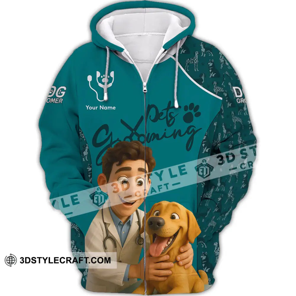 Unisex Shirt - Custom Pets Grooming 3D Shirt Zipper Hoodie / S T-shirt