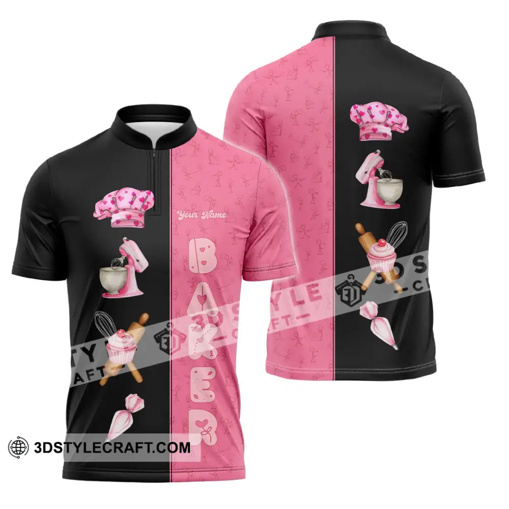 Unisex Shirt - Custom Pink Baker Shirt Zipper Polo Shirt / S T-shirt