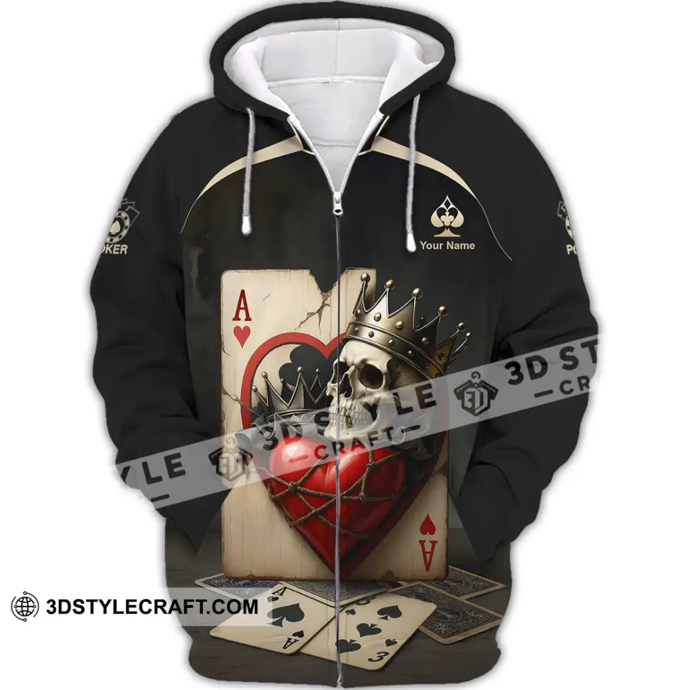 Unisex Shirt - Custom Poker Lover Shirt Skeleton Poker Cards Zipper Hoodie / S T-shirt