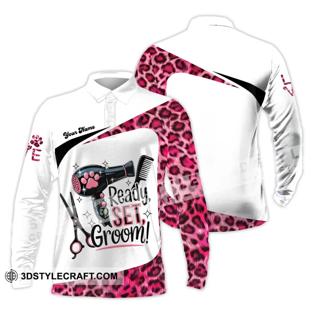 Unisex Shirt - Custom Ready Set Groomer Shirt Long Sleeve Polo / S T-shirt